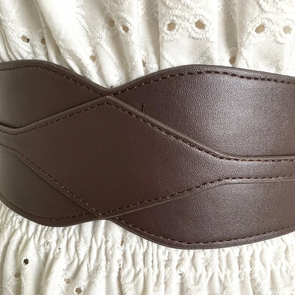 Western Brown Faux Leather Corset Boho Wide Waist Belt Elastic Stretch Classic